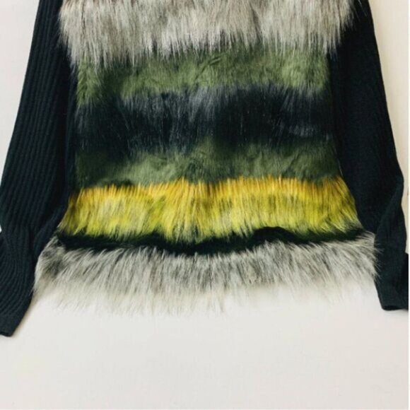 Clover Canyon Women's Color Block Knit Sweater Top Faux Fur Long Sleeves Black - Picture 7 of 8